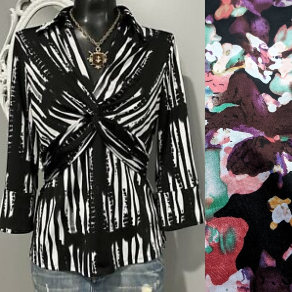 Essentials by Milano Watercolor Floral Knot Top M